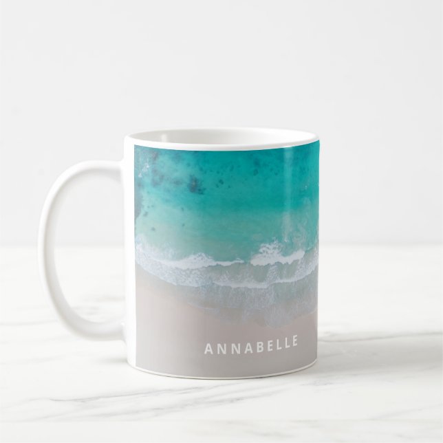 Caneca De Café Oceano de areia tropical personalizado moderno (Esquerda)