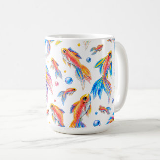 Caneca De Café Oceano de Cor – Peixe Dourado Vibrante em Aquarela