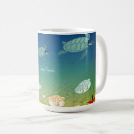 Caneca De Café Oceano, tartarugas marinhas, conchas, pérolas e ca