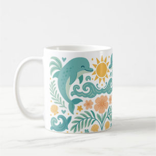 Caneca De Café Oceano Tropical de Golfinhos Reproduzíveis