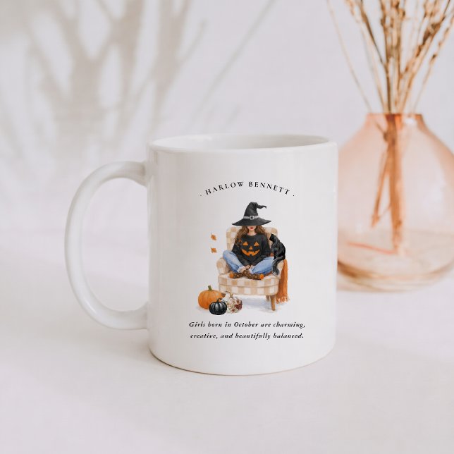 Caneca De Café October Birth Month Girl | Monogram  (Criador carregado)