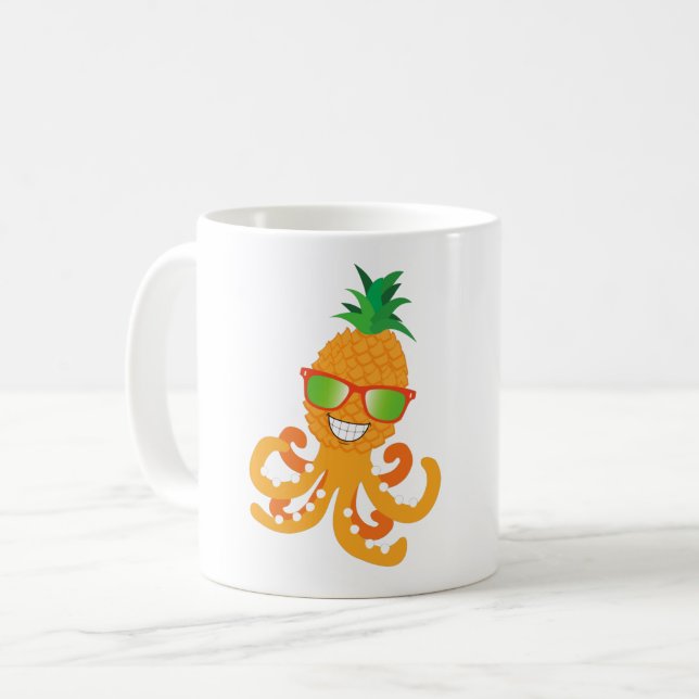 CANECA DE CAFÉ OCTÓPIO DE PINEAPPLE TROPICAL EXÓTICO ENGRAÇADO (Frente Esquerda)