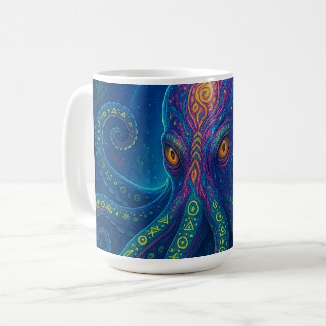 Caneca De Café Octopus Azul Trippy (Frente Esquerda)