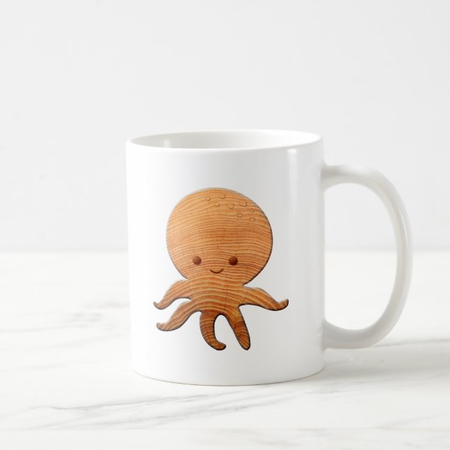 Caneca De Café Octopus De Cartoon Bonito Com Impressão De Madeira (Direita)