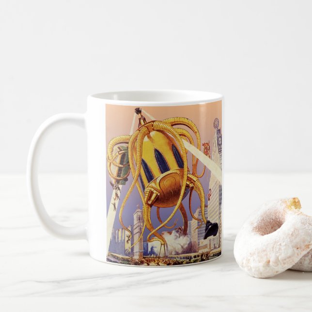 Caneca De Café Octopus de invasão da Alienígena de ficção científ (Com Donut)