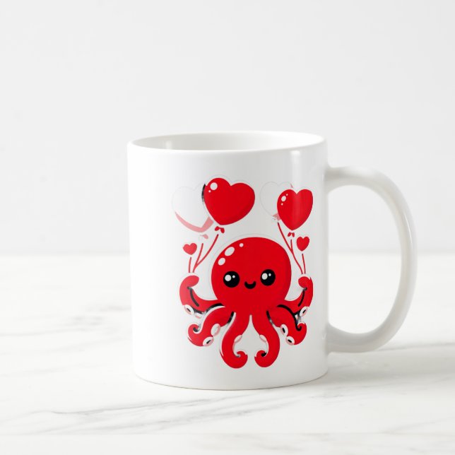 Caneca De Café Octopus With Heart Lloons Adorable Valentines Day  (Direita)