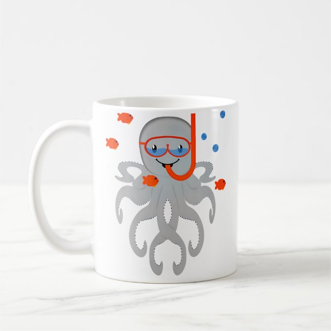 Caneca De Café Octopus With Scuba Diving Snorkling Octopus For (Esquerda)
