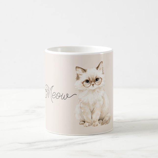Caneca De Café Óculos de Gato Branco Creme (Centro)