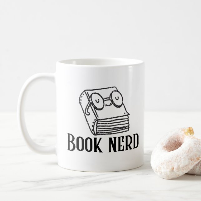 Caneca De Café Óculos de Leitura de Minhoca de Livro Fofa Minimal (Com Donut)