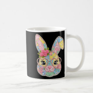 Caneca De Café óculos de rosto de coelho engraçado remendo floral