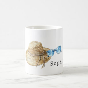 Caneca De Café Óculos de Sol Azuis Travel Laços Chapéus de Creme 