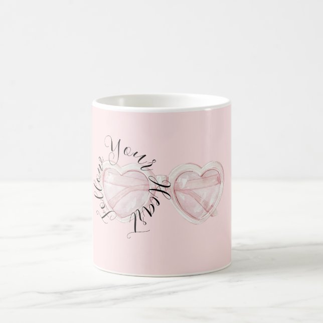 Caneca De Café Óculos de Sol Coração Rosa Bege Citação (Centro)