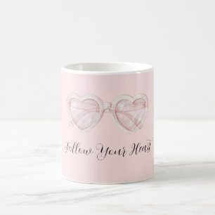 Caneca De Café Óculos de Sol Coração Rosa Choque Citação