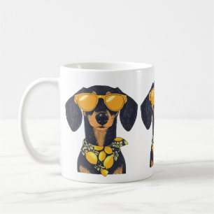 Caneca De Café Óculos de Sol de Cachorro Dachshund Legal Limões