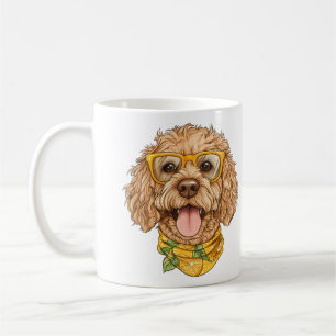 Caneca De Café Óculos de Sol de Cachorro Goldendoodle Fofo Laranj
