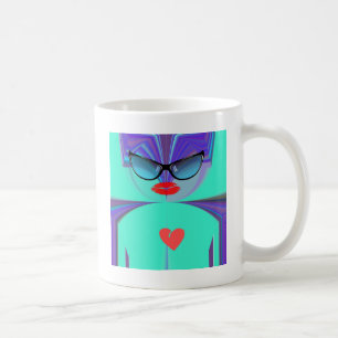 Caneca De Café Óculos de Sol Diva Aura Vibrantes Coração Vermelho