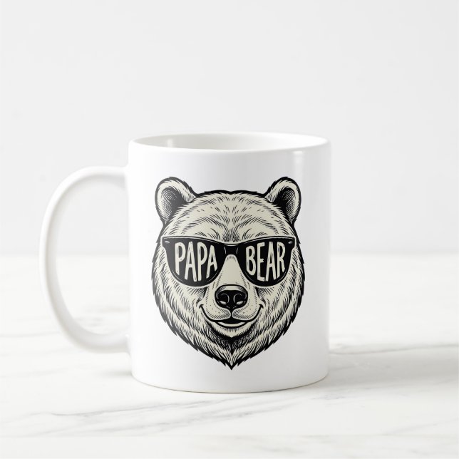 Caneca De Café Óculos de sol do Papai Urso Cabeça de Urso Design  (Esquerda)