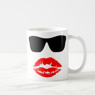 Caneca De Café Óculos de Sol e Beijo de Lábios