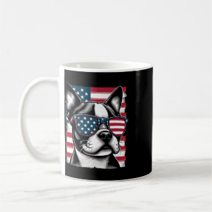 Caneca De Café Óculos de sol patrióticos Boston Terrier Bandeira