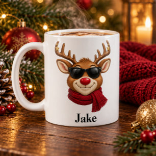 Caneca De Café Óculos de sol personalizados de rena legal de Nata