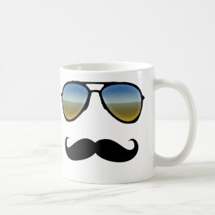 Caneca De Café Óculos de sol retro engraçados com bigode