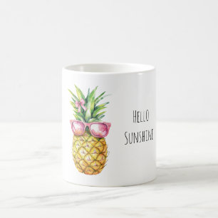Caneca De Café Óculos de Sol Rosa de Abacaxi Tropical Olá Sol