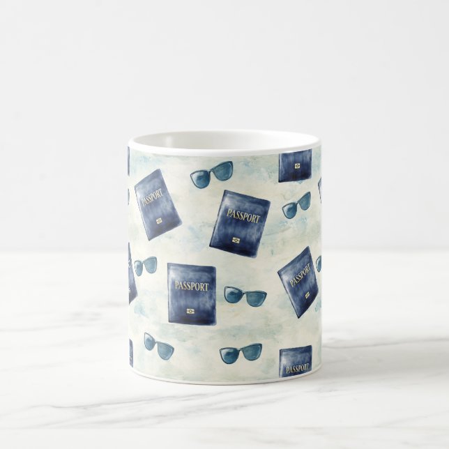 Caneca De Café Óculos de Sol Viagem Azul Passaporte (Centro)