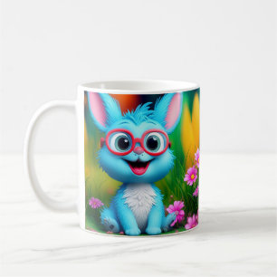 Caneca De Café Óculos de Visto de coelhinhos azuis sorridentes e