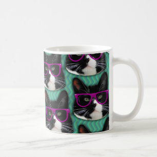 Caneca De Café Óculos Engraçados Padrão de Gato Tuxedo