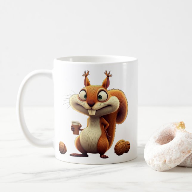 Caneca De Café 'Ocupado como um esquilo' (Com Donut)