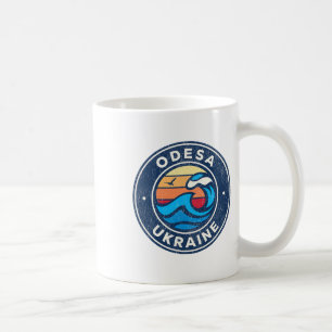 Caneca De Café Odesa Ucrânia Design de Ondas Náuticas Vintage