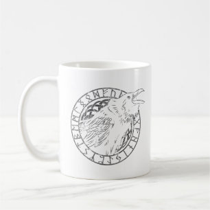 Caneca De Café Odin Corvo Coruja Mitologia Viking runas rúnico
