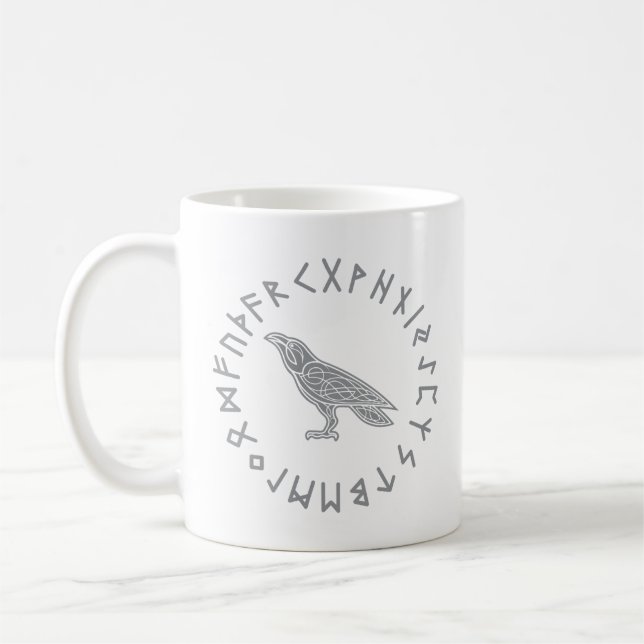 Caneca De Café Odin Raven Crow Viking Mythology corre em runic (Esquerda)