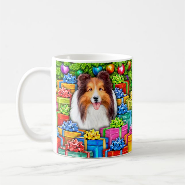 Caneca De Café Ofertas Abertas de Natal Sheltie (Esquerda)