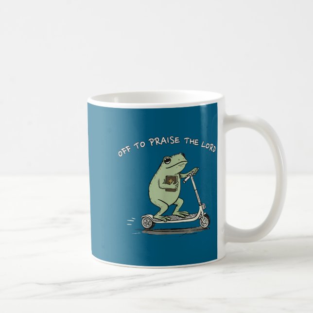Caneca De Café Off To Praise The Lord Funny Christian Meme Frog H (Direita)