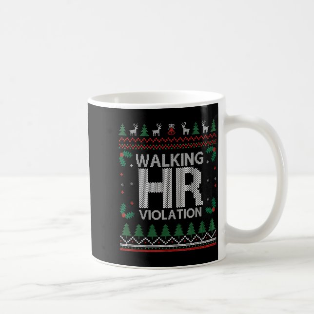 Caneca De Café Office Ugly Christmas Funny Walking Hr Violation W (Direita)