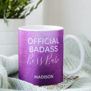 Caneca De Café Oficial Badass Boss Babe Metallic Purple Name