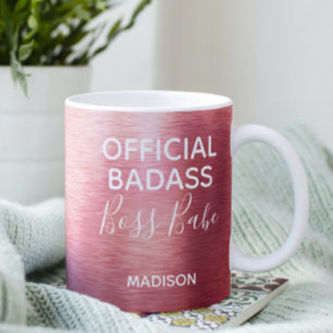 Caneca De Café Oficial Badass Boss Babe Metallic Rosa Nome Dourad