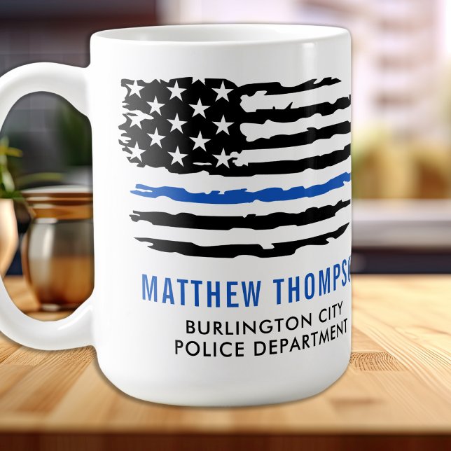 Caneca De Café Oficial Policial Thin Blue Line - Bandeira America (Criador carregado)
