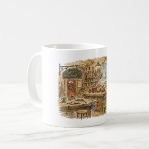 Caneca De Café Oficina do Papai Noel Fazendo Brinquedos para um N