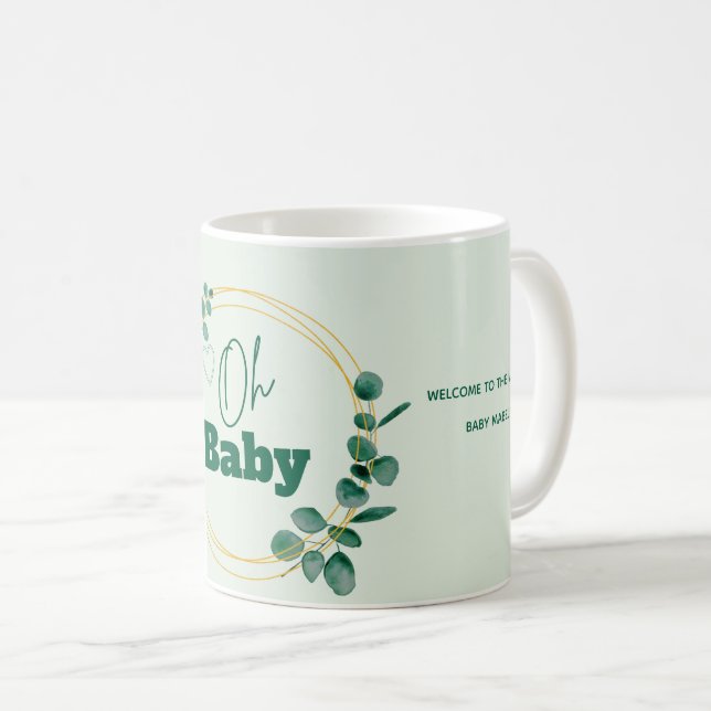 Caneca De Café Oh Baby Eucalyptus Leaves  Baby Shower (Frente Esquerda)