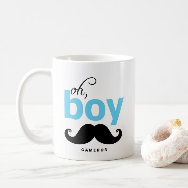 Caneca De Café Oh Boy Mustache | Mug de declaração personalizada (Com Donut)