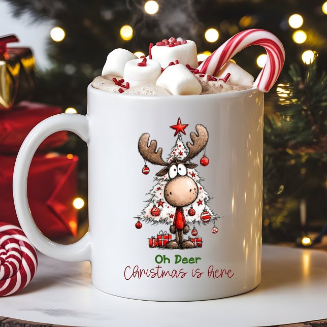 Caneca De Café Oh Deer Christmas Is Here Funny Reindeer  (Criador carregado)
