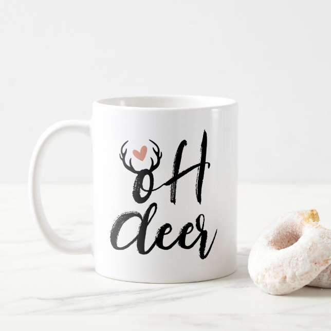 Caneca De Café Oh Deer Reindeer Antlers Natal Mínimo (Com Donut)