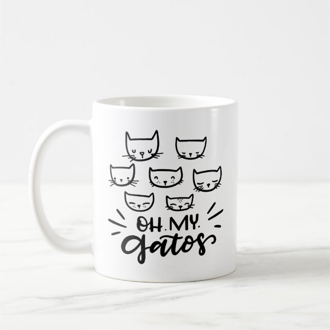 Caneca De Café Oh Meu Gatos, mão desenhada (Esquerda)