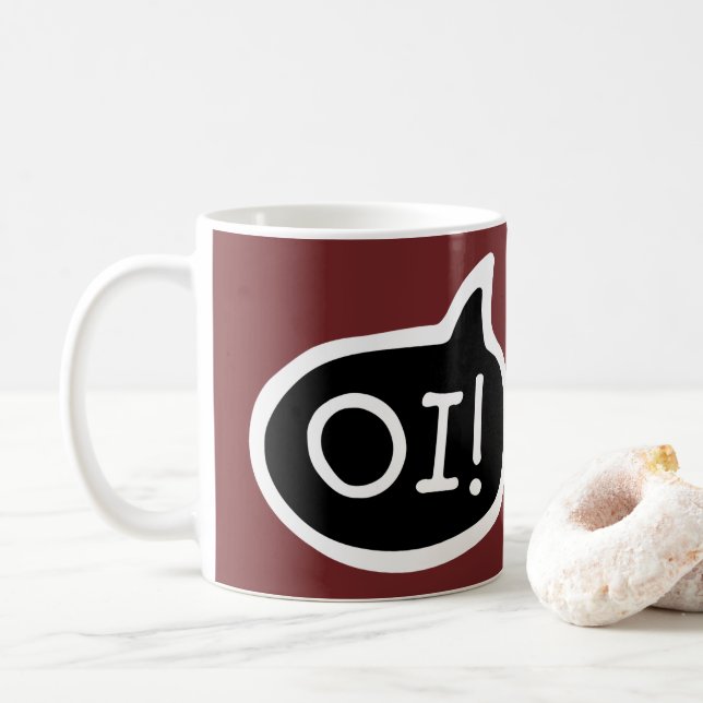 Caneca De Café OI! Saudação em Língua Portuguesa, Bolha de Discur (Com Donut)