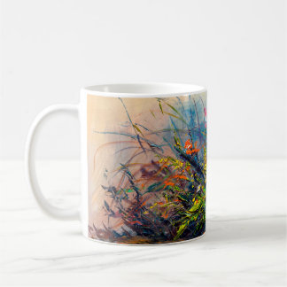 Caneca De Café Oil painting flowers, cornflower, daisy in fields.