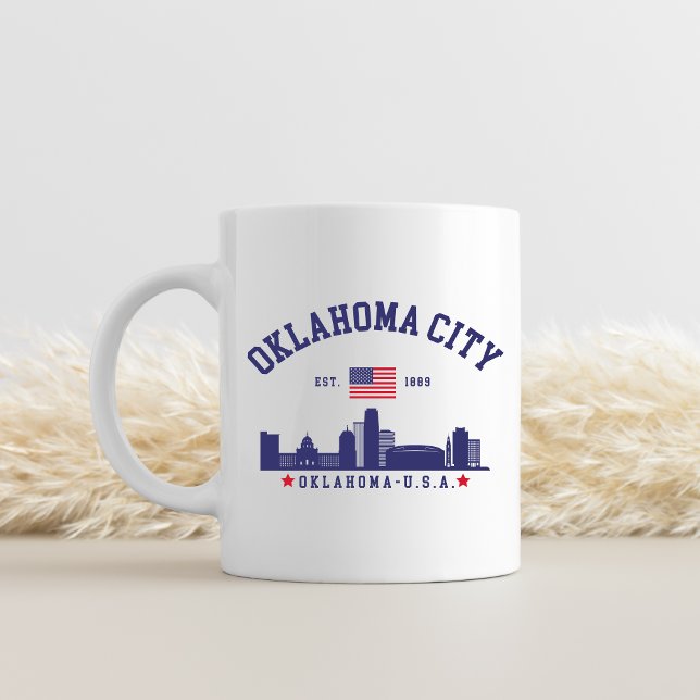 Caneca De Café Oklahoma City Skyline – Stars & Stripes (Criador carregado)