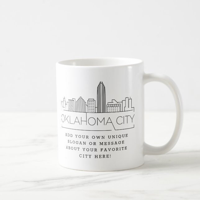 Caneca De Café Oklahoma City Stylized Skyline | Slogan Personaliz (Direita)