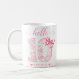 Caneca De Café Olá 10 Aniversário | Rosa Olá 10 Ano Personalizado